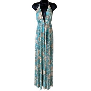 Boston Proper Ocean Getaway Seashell Print Halter Maxi Dress